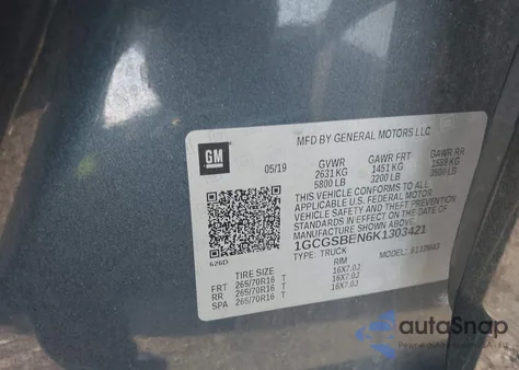 2019 Chevrolet Colorado Wt z USA, uszkodzony, nr VIN 1GCGSBEN6K1303421